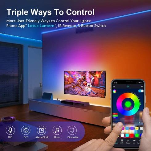 Nexillumi 50ft LED Strip Lights with IR Remote Ultra-Long LED Lights for Bedroom, Dorm, Room Decor App Control Music Sync LED Lights (50Ft APP+ Remote+ Mic Control+ 3-Button Switch)
