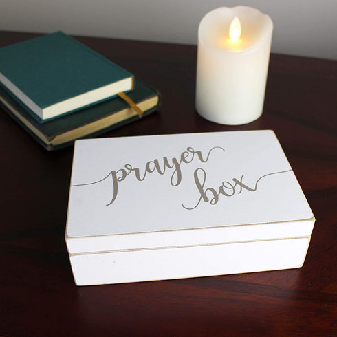 "Lillian Rose White Distressed Box with Prayer Cards, 6.5", off-white (BX115)