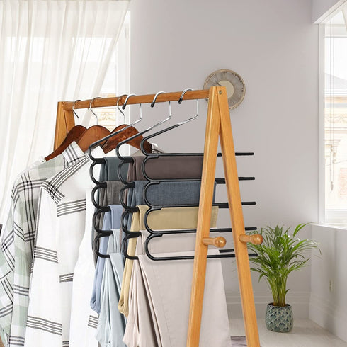 HuaQi Pants Hangers Space Saving Hangers for Closet Organizer Non Slip Closet Storage Organizer for Jeans Towels Scarves (Black, 4)