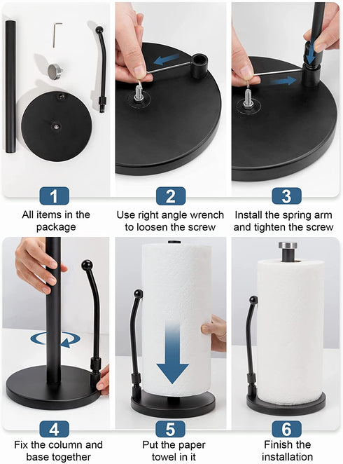 SMARTAKE Paper Towel Holder, Stainless Steel Standing Paper Towel Organizer Roll Dispenser for Kitchen Countertop Home Dining Table, Black