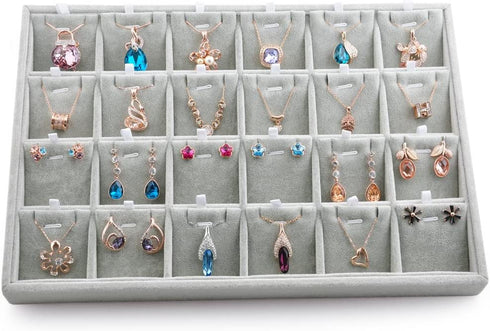 Oirlv Velvet Jewelry Tray 24 Grid Liner Pendant Earrings Organizer Storage Trays Showcase Display Jewelry Holder