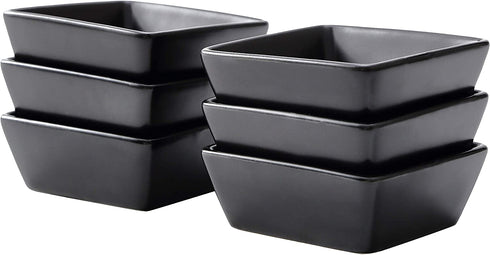 Bruntmor Ceramic Square Baking Ramekins for Souffl©, Cr¨me Brulee, Jams, Dipping Sauces, French Onion Soup Oven Safe, Appetizer Sauce Dipping Bowls, (4 Oz, Set of 6), Black