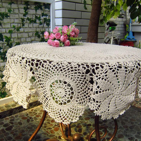 Damanni Cotton Handmade Crochet Lace Tablecloth Doilies Doily,Round,Beige,39 Inch