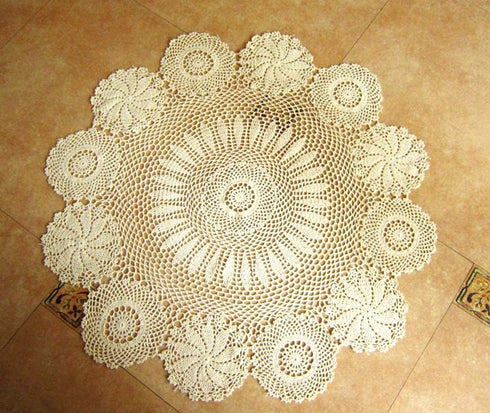 Damanni Cotton Handmade Crochet Lace Tablecloth Doilies Doily,Round,Beige,39 Inch
