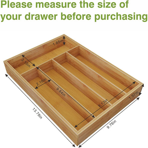 BAMEOS Utensil Drawer Organizer, Cutlery Tray Desk Drawer Organizer Silverware Holder Kitchen Knives Tray Drawer Organizer, 100% Pure Bamboo Cutlery in Natural Color (9.75)