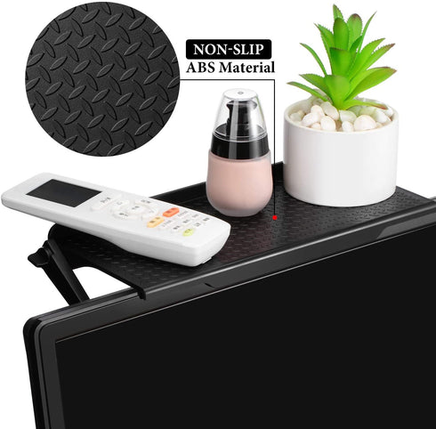 2 Pieces TV Top Shelf Screen Shelf Adjustable Monitor Top Shelf TV Top Storage Bracket Computer Screen Shelf for Cellphone Stand, Media Boxes, Game Console, Router and Home (Black, 11.8 x 4.7 Inch)