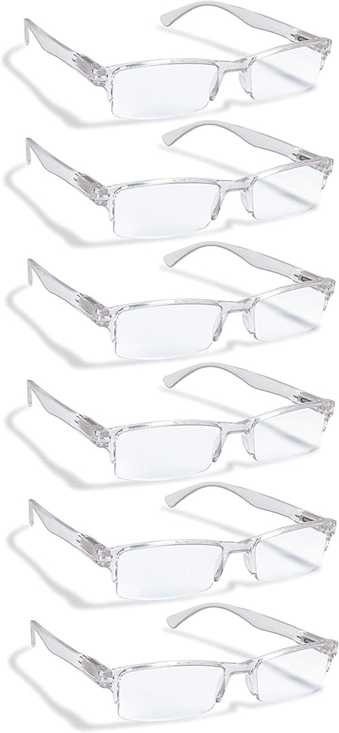 6 Pack Reading Glasses by BOOST EYEWEAR, Clear Half Rim Frames, for Men and Women, with Comfort Spring Loaded Hinges, Clear, 6 Pairs (+1.50)
