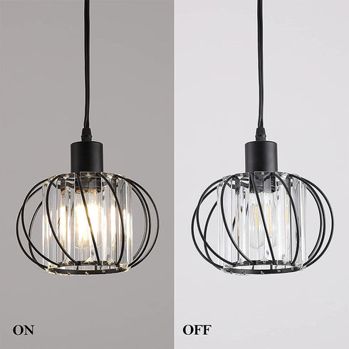 KAERDI Crystal Plug in Pendant Light Hanging Plug in lamp Mini Chandelier Swag Lights Cage Industrial Fixtures for Dining Room Bedroom Foyer Hallway Kitchen Island, Black