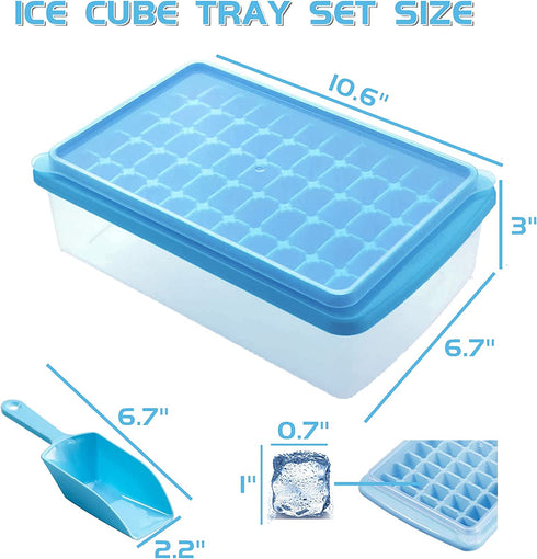 SQLHM Ice Cube Tray with Lid and Bin 55 - Ice Cube Molds for Freezer BPA Free Ice Container Comes with Scoop and Cover (Blue)Ice Cube Molds & Trays