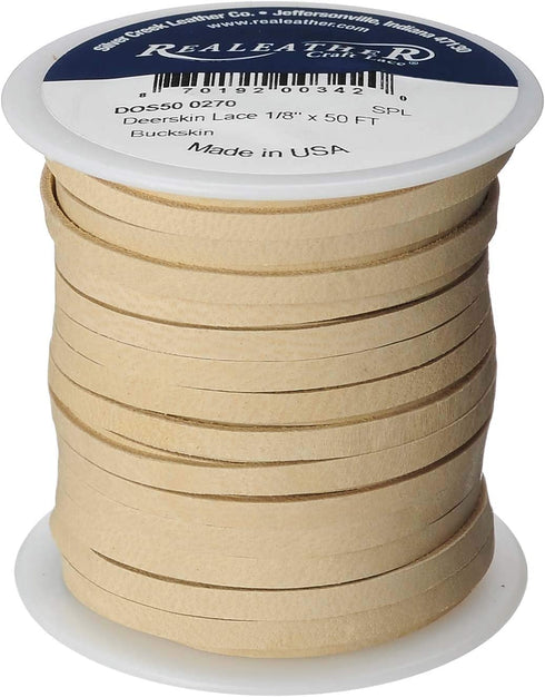 Realeather, Buckskin Deerskin Lace,1/8" x50' Spool, x 50'