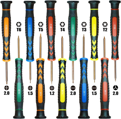 Tockrop 11 PCS Screwdrivers Set - with Torx Bit T6 T5 T4 T3 T2, Phillips Bit 2.0 1.5 1.2, Flathead Bit 2.0 1.5, Tri-Point Bit 2.0 - Magnetic Screwdrivers Precision Repair Tool Kit