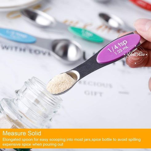 Magnetic Measuring Spoons Set of 8 Stainless Steel Dual Sided Stackable Measuring Spoon Nesting Teaspoons Tablespoons for Measuring Dry and Liquid Ingredients