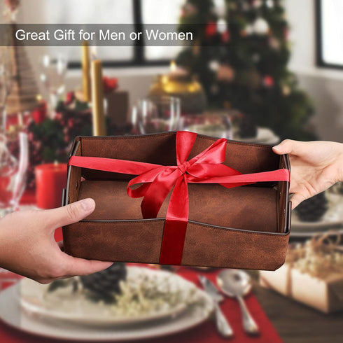 SITHON Valet Tray Desktop Storage Organizer Premium PU Leather Portable Collapsible Catchall Tray Bedside Vanity Tray Nightstand Caddy Holder for Jewelry, Keys, Phone, Wallet and Remote Controller, Brown