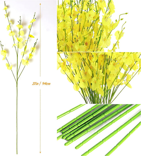 ProYankiot Orchids Artificial Silk Flowers 12 pcs 37? Fake Faux Dancing Lady Orchids Stem Flower for Home Decor Indoor Party Office Festival Decoration Yellow