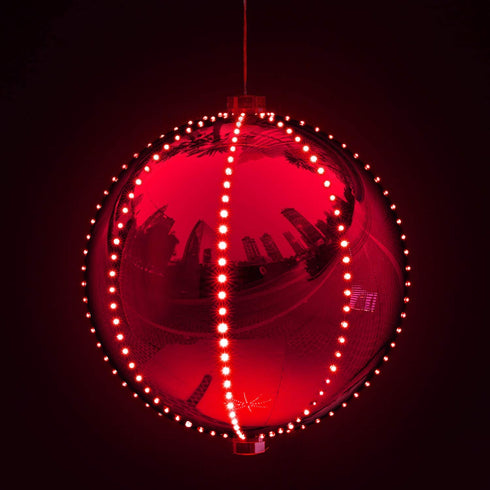 Alpine Corporation Hanging Christmas Ball Ornament with Chasing LED Lights, Plug-in Festive Indoor Holiday D©cor - 13-Inch - Red