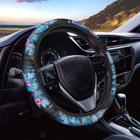 ORGYPET Fashion Steering Wheel Cover Auto Car Steering Wheel Cover Universal Comfortable Driving for Girls Women Frends Blue Butterfly Print
