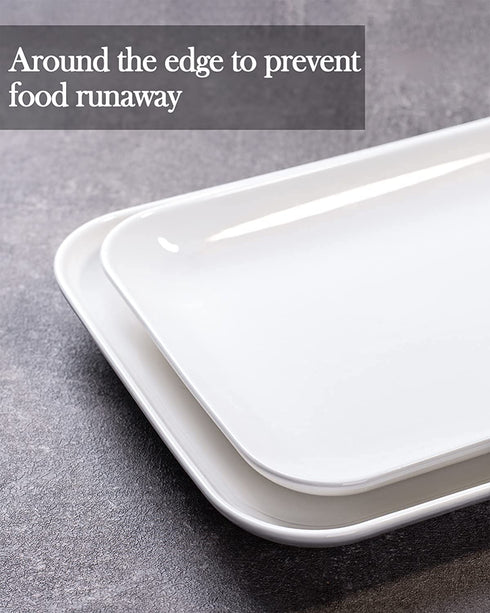 Dizada Large Serving Platter Set - 14/16 inch White Rectangular Dessert Plate/Salad Plates - Serving Trays for Parties, Sushi, Oven Safe Dinnerware Set of 2, White