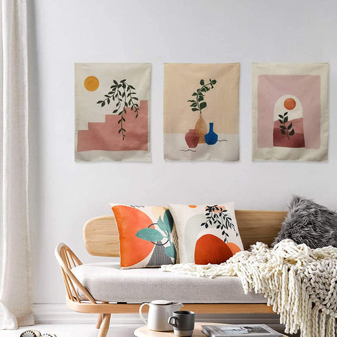 RoomTalks 2PCS Modern Boho Decorative Throw Pillow Covers 18x18 Aesthetic Abstract Art Bed Sofa Couch Square Accent Linen Pillow Cover Cute Plants Contemporary Scatter Cushion Cases, Terracotta
