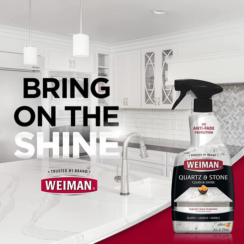 Weiman Quartz Countertop Cleaner and Polish - 24 Ounce - Clean and Shine Your Quartz Countertops Islands and Stone Surfaces with Ultra Violet Protection