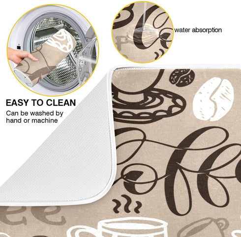 Coffee Dish Drying Mat 18 x 24 Inch Large Coffee Drying Mat with High Absorbent Reversible Microfiber Coffee Bean Dish Rack Pad Dish Drainer Mat Brown Coffee Mat for Kitchen Counter Coffee Bar