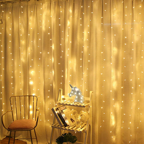 JMEXSUSS Remote Control Curtain Lights Plug in Curtain Lights Outdoor,300 LED Window Wall Hanging Curtain String Light for Bedroom Wedding Party Backdrop Garden Indoor Christmas (Warm White)