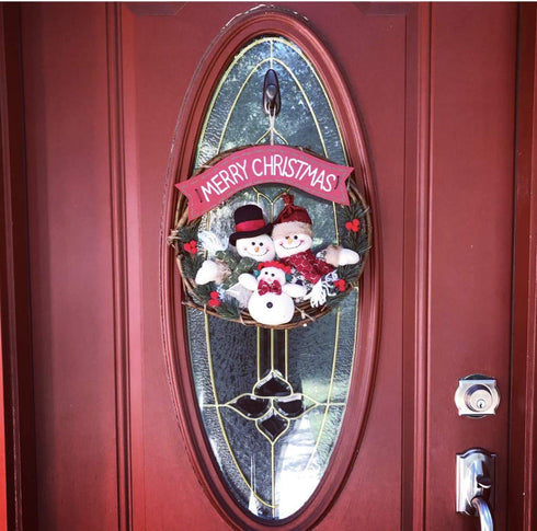 Nature's Nectar Merry Christmas Wreath Home Kitchen Wall Hanging with Snowman, Santa, Doll, & Pine Leaves Decorative Ornament Plastic & Rattan Party Décor Door Hanger Artificial Fall for All Season