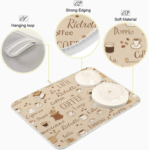 Coffee Maker Placemat Coffee Bar Mat Easy to Clean XL 18 x 24 Coffee Time