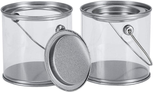 Hedume 9 Pack Mini Clear Plastic Paint Cans, 3-Inch Tall Crafts and Party Favor Cans, Paint Can Containers with Metal Lids Great for Party Decor and DIY