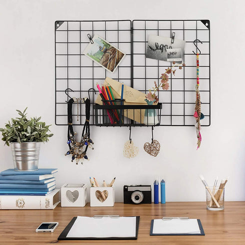 MOOACE Wall Grid Panel 2 Pack, Black Wire Photos Display Grid Panels, Memo Board DIY Decor Hanging Organizer for Home, Office, 16.34" x 23.82"