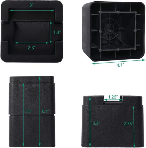 VIVIJASON 3 inch Bed Risers Black Heavy Duty Furniture Riser Supports up to 2200lbs Stackable Square Lift for Casters Wheels Sofa Couch Table and Chair, Set of 4