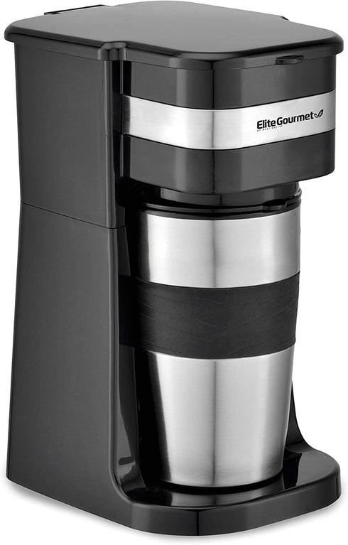 Elite Gourmet EHC111A Personal Single-Serve Compact Coffee Maker, with Pause N Serve, Reusable Filter, On/Off Switch, Water Level Indicator, 14-oz, Black