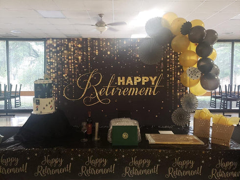 Avezano Happy Retirement Backdrop 7x5ft Black and Gold Glitter Photo Background Retirement Party Decorations Glitter Lights Congrats Retirement Photo Booth Prop