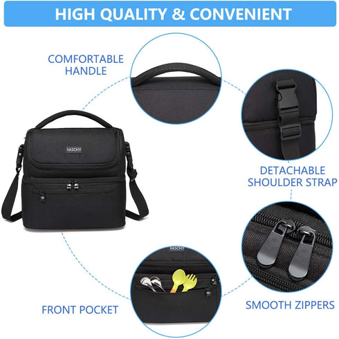 Lunch Bag,VASCHY Insulated Lunch Box Leak-proof Cooler Bag in Dual Compartment Lunch Tote for Men,Women,14 Cans