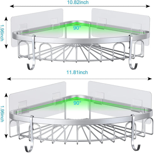 stusgo Corner Shower Caddy, Shower Shelf, Adhesive Shower Wall Caddy, SUS304 Stainless Steel Shower Rack Corner, Bathroom Storage Organizer Rustproof with 4 Hooks for Dorm Kitchen, 2 Pack