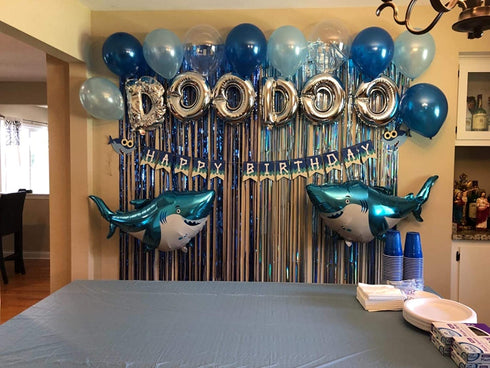 Baby Shark Party Supplies Decorations DOO DOO Foil Balloons Shark Birthday Banner for Boy Girl Baby Shower 1st 2nd 3rd Birthday Party Set Tinsel Curtain Backdrop
