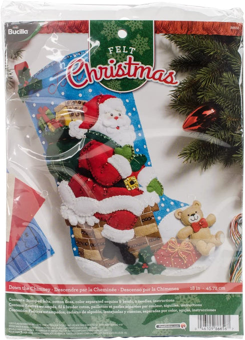 Bucilla 18-Inch Christmas Stocking Felt Applique Kit, Down The Chimney