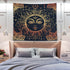 Sun and Moon Tapestry + 6 Fake Ivy Vines + 32.8ft LED String Lights, Wall Hanging Tapestry Psychedelic Aesthetic Home Decor for Bedroom Living Room Home Dorm Christmas Wall Decor, Black Gold