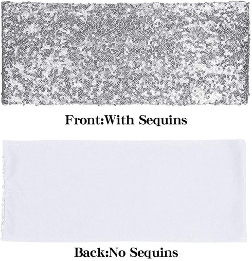 Desirable Life Pack of 25 Stretch Sequin Chair Sashes Chair Bands One-Sided Sequins Decor for Hotel Wedding Reception Party Event Chair Cover Decoration 4"x16" - Silver