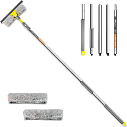 Akcmpet Squeegee for Window Cleaning, 2 in 1 Squeegee and Scrubber Combi, 79" Window Cleaning Tool with 5 Stainless Steel Pole, Window Squeegee Cleaner for Car, Indoor Outdoor High Window (79 inch)