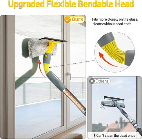 Akcmpet Squeegee for Window Cleaning, 2 in 1 Squeegee and Scrubber Combi, 79" Window Cleaning Tool with 5 Stainless Steel Pole, Window Squeegee Cleaner for Car, Indoor Outdoor High Window (79 inch)