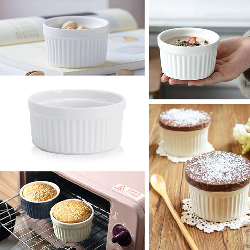 Ramekins 8 OZ, Set of 8, Souffle Dishes Oven Safe Porcelain Ramekins for Creme Brulee, Custard, Lava Cakes, Pudding, Flan, Mini Desserts, Small Baking Dishes Ramekins Bowls