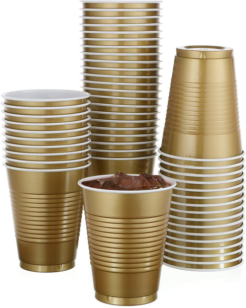 50 Pack - 18 Oz Disposable Gold Plastic Cups Big Party Cup Perfect For Birthday Party's Tableware