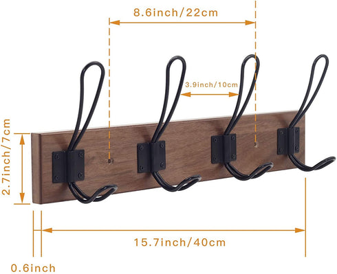 Rustic Wall Mount Coat Rack, Wall Coat Rack Hanger with 4 Coat Hooks,Office Entryway Bedroom Hanging Coat Hat Bag Robes Jacket Towel(A)