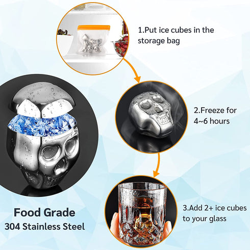 Whiskey Stones Gift Set, NIXWET Set of 5 Stainless Steel Reusable Ice Cubes Whiskey Rocks with Chilling Bag and Ice Tongs for Cocktails, Bourbon, Wine, Beverages