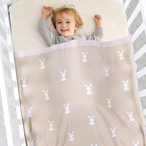 LAWKUL Baby Wrap Blanket Soft 100% Cotton Baby Blanket Knit Crib Receiving Blanket with Bunny Pattern Swaddle Cute Blanket for Babies Boy and Girl in Easter Size 4030 Inches