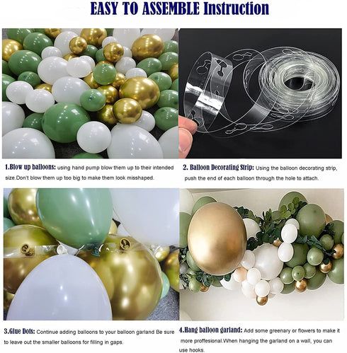 Boognt Sage Green Balloon Arch Kit White Gold Retre Green Balloons for Baby Shower Wedding Birthday Party Decoration