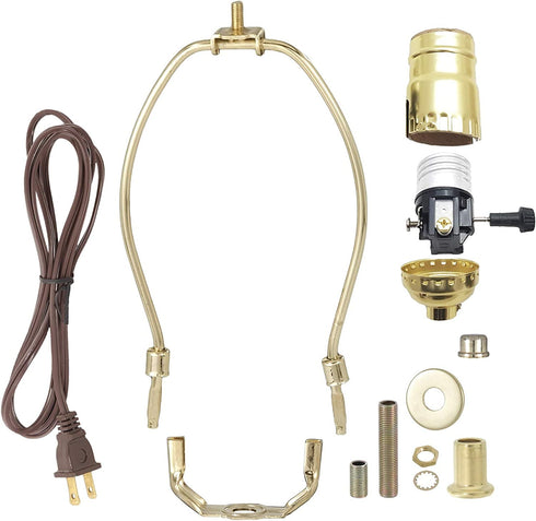 B&P Lamp® Brass Plated Finish Table Lamp Wiring Kit with a 8 Inch Harp and 3-Way Socket