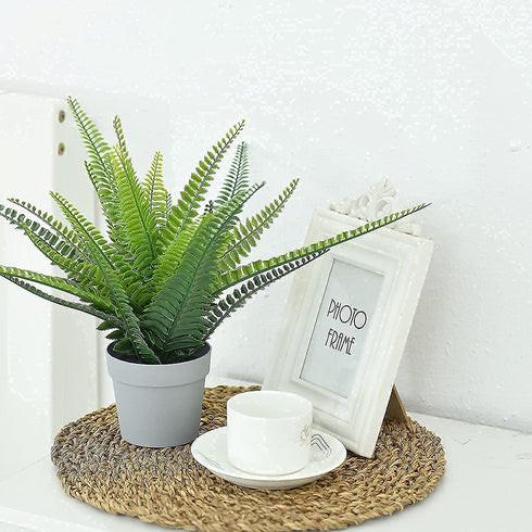 Hejdeco Artificial Fern Potted Plants 2 Pack, Fake Boston Fern, 19pcs Greenery Foliage, Up to 20-inch Wide, Perfect for Home Office Decor (Grey)