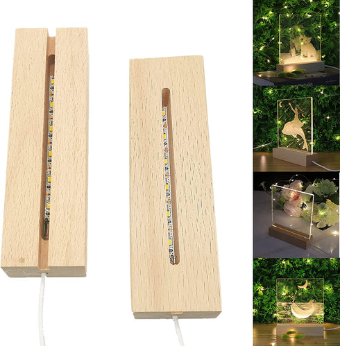 SYWAN 2Pack 6 inch Wood Rectangle Display Pedestal,Wooden Rectangle Led Lights Display Base for Acrylic and Plexiglass,Wood Night LED Light Lamp Base