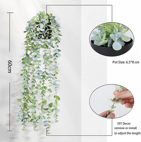 BACAMA Artificial Potted Plants Fake Vine Hanging Leaves Room Scenes Home Kitchen Garden Office Wedding Wall DIY Decoration 2 Pack 23.6 Inches Length Green